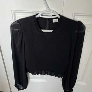 Black cropped peasant top by Wilfred